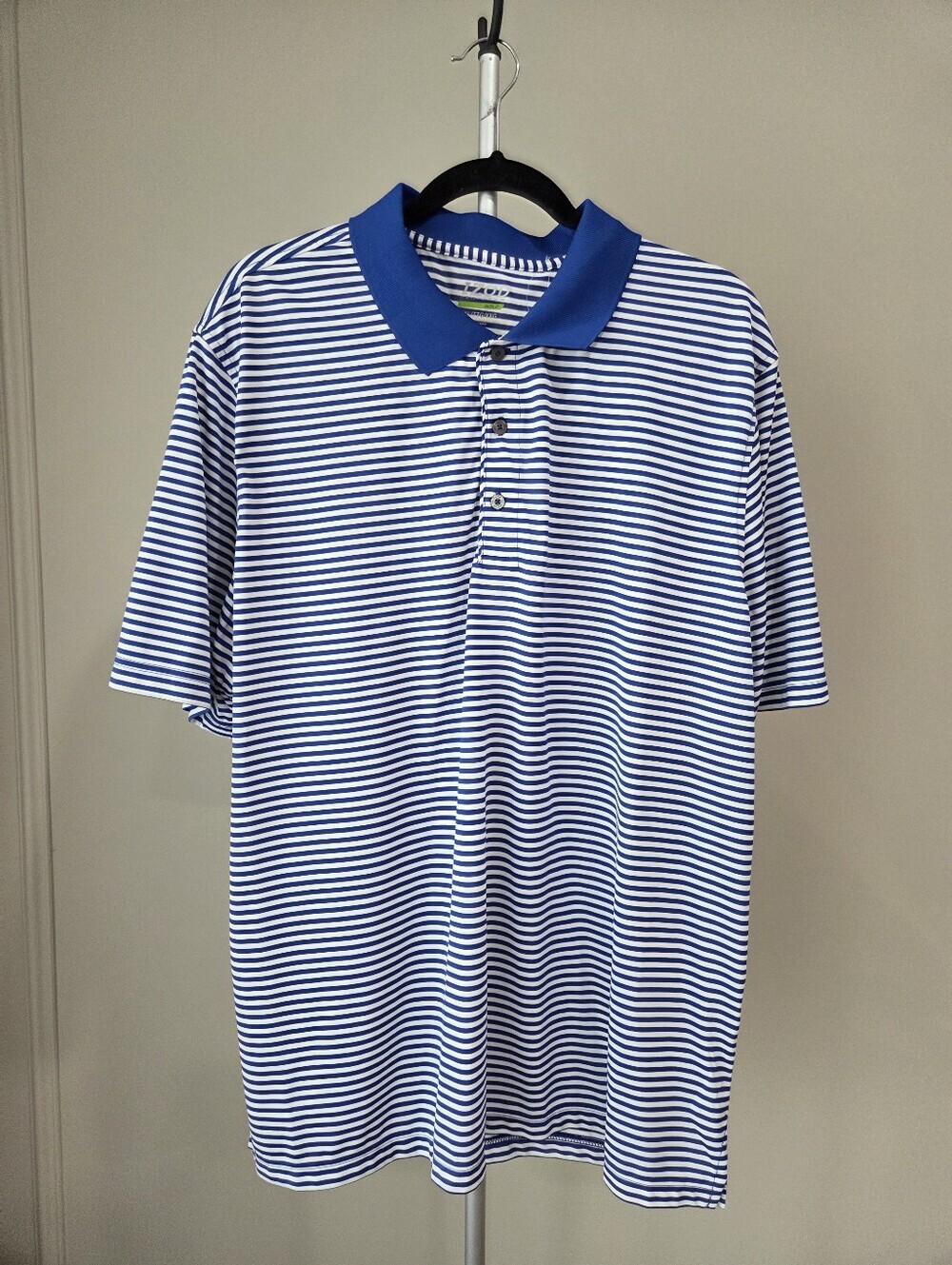 NWT Izod Golf Performance Blue & White Striped Polo with Blue Collar Sz.XXL